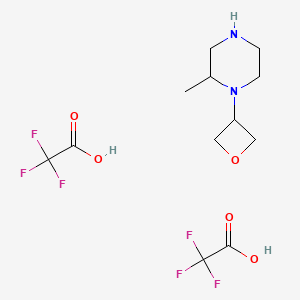 molecular formula C12H18F6N2O5 B8091822 2-Methyl-1-(oxetan-3-yl)piperazine bis(2,2,2-trifluoroacetate) 