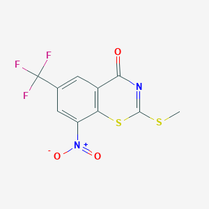molecular formula C10H5F3N2O3S2 B8092061 2-(Methylthio)-8-nitro-6-(trifluoromethyl)-4H-benzo[e][1,3]thiazin-4-one 