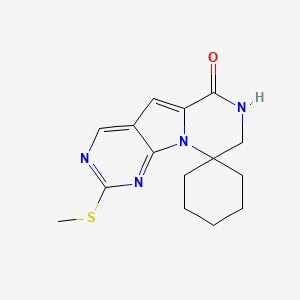 molecular formula C15H18N4OS B8092126 2'-(Methylthio)-7',8'-dihydro-6'H-spiro[cyclohexane-1,9'-pyrazino[1',2':1,5]pyrrolo[2,3-d]pyrimidin]-6'-one 