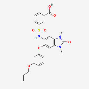 3-(N-(1,3-dimethyl-2-oxo-6-(3-propoxyphenoxy)-2,3-dihydro-1H-benzo[d]imidazol-5-yl)sulfamoyl)benzoic acid
