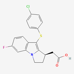 molecular formula C19H15ClFNO2S B8092350 2-[(3R)-4-(4-chlorophenyl)sulfanyl-7-fluoro-2,3-dihydro-1H-pyrrolo[1,2-a]indol-3-yl]acetic acid 