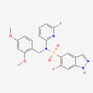 molecular formula C21H18F2N4O4S B8092686 N-(2,4-dimethoxybenzyl)-6-fluoro-N-(6-fluoropyridin-2-yl)-1H-indazole-5-sulfonamide 