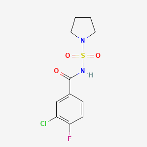 molecular formula C11H12ClFN2O3S B8092693 3-Chloro-4-fluoro-N-(pyrrolidin-1-ylsulfonyl)benzamide 