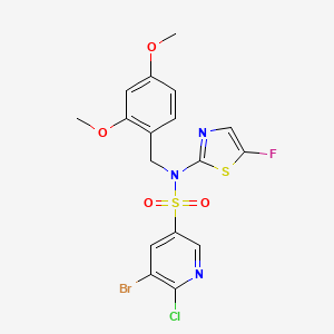 molecular formula C17H14BrClFN3O4S2 B8092698 5-Bromo-6-chloro-N-(2,4-dimethoxybenzyl)-N-(5-fluorothiazol-2-yl)pyridine-3-sulfonamide 
