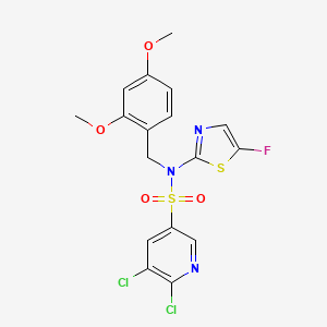 molecular formula C17H14Cl2FN3O4S2 B8092708 5,6-Dichloro-N-(2,4-dimethoxybenzyl)-N-(5-fluorothiazol-2-yl)pyridine-3-sulfonamide 