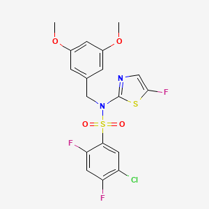 molecular formula C18H14ClF3N2O4S2 B8092734 5-Chloro-N-(3,5-dimethoxybenzyl)-2,4-difluoro-N-(5-fluorothiazol-2-yl)benzenesulfonamide 