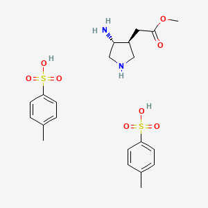 molecular formula C21H30N2O8S2 B8092778 Methyl 2-((3S,4R)-4-aminopyrrolidin-3-yl)acetate bis(4-methylbenzenesulfonate) 