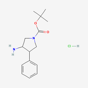 molecular formula C15H23ClN2O2 B8092811 tert-Butyl 3-amino-4-phenylpyrrolidine-1-carboxylate hydrochloride 