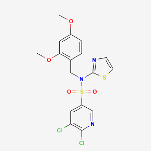 molecular formula C17H15Cl2N3O4S2 B8092897 5,6-Dichloro-N-(2,4-dimethoxybenzyl)-N-(thiazol-2-yl)pyridine-3-sulfonamide 