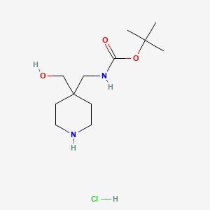 molecular formula C12H25ClN2O3 B8092959 tert-butyl N-[[4-(hydroxymethyl)piperidin-4-yl]methyl]carbamate;hydrochloride 