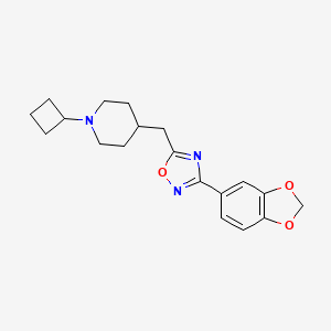molecular formula C19H23N3O3 B8093346 3-(Benzo[d][1,3]dioxol-5-yl)-5-((1-cyclobutylpiperidin-4-yl)methyl)-1,2,4-oxadiazole 
