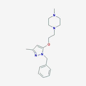 molecular formula C18H26N4O B080939 Pyrazole, 1-benzyl-3-methyl-5-(2-(4-methyl-1-piperazinyl)ethoxy)- CAS No. 15090-12-7