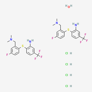 molecular formula C32H38Cl4F8N4OS2 B8094160 2-[2-[(Dimethylamino)methyl]-4-fluorophenyl]sulfanyl-5-(trifluoromethyl)aniline;hydrate;tetrahydrochloride 