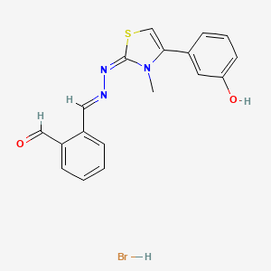 2-[(E)-[(E)-[4-(3-hydroxyphenyl)-3-methyl-1,3-thiazol-2-ylidene]hydrazinylidene]methyl]benzaldehyde;hydrobromide