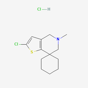 molecular formula C13H19Cl2NS B8094804 2-Chloro-5-methylspiro[4,6-dihydrothieno[3,2-c]pyridine-7,1'-cyclohexane];hydrochloride 