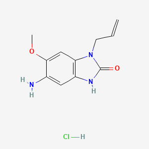 molecular formula C11H14ClN3O2 B8095087 6-amino-5-methoxy-3-prop-2-enyl-1H-benzimidazol-2-one;hydrochloride 