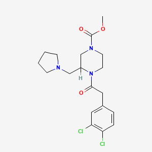 molecular formula C19H25Cl2N3O3 B8095230 Methyl 4-[2-(3,4-dichlorophenyl)acetyl]-3-(pyrrolidin-1-ylmethyl)piperazine-1-carboxylate CAS No. 126766-31-2