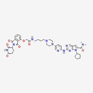 molecular formula C42H49N11O7 B8095274 7-Cyclopentyl-2-[[5-[4-[4-[2-[[2-(2,6-dioxopiperidin-3-yl)-1,3-dioxoisoindolin-4-yl]oxy]acetamido]butyl]piperazin-1-yl]pyridin-2-yl]amino]-N,N-dimethyl-7H-pyrrolo[2,3d]pyrimidine-6-carboxamide 
