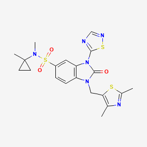 molecular formula C20H22N6O3S3 B8095281 1-((2,4-Dimethylthiazol-5-yl)methyl)-N-methyl-N-(1-methylcyclopropyl)-2-oxo-3-(1,2,4-thiadiazol-5-yl)-2,3-dihydro-1H-benzo[d]imidazole-5-sulfonamide 