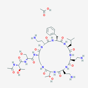 molecular formula C46H77N13O15 B8095308 Ac-Thr-D-Ser-Dab(1)-DL-Dab-D-Phe-Leu-Dab-Dab-DL-Thr-(1).CH3CO2H 
