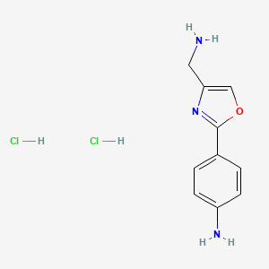 molecular formula C10H13Cl2N3O B8095441 4-(4-Aminomethyl-oxazol-2-yl)-phenylamine dihydrochloride 