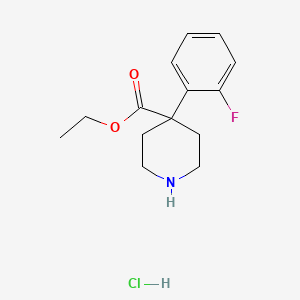 molecular formula C14H19ClFNO2 B8095489 4-(2-Fluorophenyl)-4-ethoxycarbonylpiperidine hydrochloride 