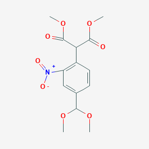 molecular formula C14H17NO8 B8096096 2-(4-Dimethoxymethyl-2-nitro-phenyl)-malonic acid dimethyl ester CAS No. 2097068-74-9