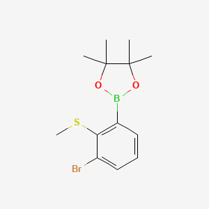 molecular formula C13H18BBrO2S B8096319 3-Bromo-2-methylsulfanylphenylboronic acid, pinacol ester 