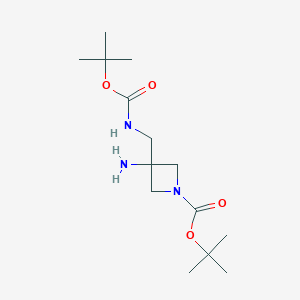 molecular formula C14H27N3O4 B8096481 1-Boc-3-amino-3-[(Boc-amino)methyl]azetidine 