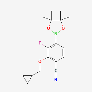 molecular formula C17H21BFNO3 B8096889 2-(Cyclopropylmethoxy)-3-fluoro-4-(4,4,5,5-tetramethyl-1,3,2-dioxaborolan-2-yl)benzonitrile 