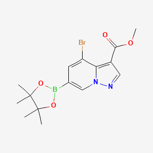 molecular formula C15H18BBrN2O4 B8097209 4-Bromo-3-methoxycarbonyl-pyrazolo[1,5-a]pyridine-6-boronic acid pinacol ester 