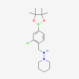 molecular formula C18H28BClN2O2 B8097627 3-Chloro-4-(piperidinoaminomethyl)phenylboronicacid,pinacolester 