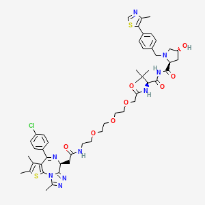 molecular formula C49H60ClN9O8S2 B8097808 (2S,4R)-N-((S)-2-(tert-Butyl)-17-((S)-4-(4-chlorophenyl)-2,3,9-trimethyl-6H-thieno[3,2-f][1,2,4]triazolo[4,3-a][1,4]diazepin-6-yl)-4,16-dioxo-6,9,12-trioxa-3,15-diazaheptadecan-1-oyl)-4-hydroxy-1-(4-(4-methylthiazol-5-yl)benzyl)pyrrolidine-2-carboxamide 