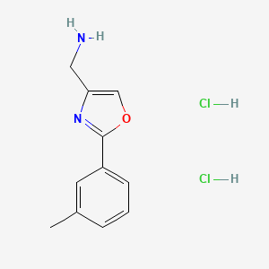 molecular formula C11H14Cl2N2O B8098591 2-m-Tolyl-oxazol-4-yl-methylamine dihydrochloride 