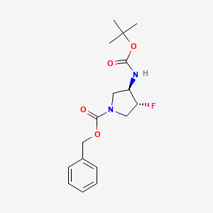 molecular formula C17H23FN2O4 B8098652 trans-Benzyl 3-(tert-butoxycarbonylamino)-4-fluoropyrrolidine-1-carboxylate CAS No. 1776114-06-7