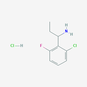 molecular formula C9H12Cl2FN B8098672 1-(2-Chloro-6-fluorophenyl)propan-1-amine hcl 