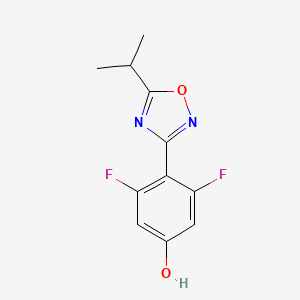 molecular formula C11H10F2N2O2 B8098688 3,5-Difluoro-4-(5-isopropyl-1,2,4-oxadiazol-3-YL)phenol 