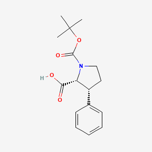 molecular formula C16H21NO4 B8099266 (2R,3R)-rel-1-(tert-Butoxycarbonyl)-3-phenylpyrrolidine-2-carboxylic acid 