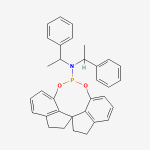 molecular formula C33H32NO2P B8099518 (11aR)-N,N-Bis((S)-1-phenylethyl)-4,5,6,7-tetrahydrodiindeno[7,1-de:1',7'-fg][1,3,2]dioxaphosphocin-12-amine 