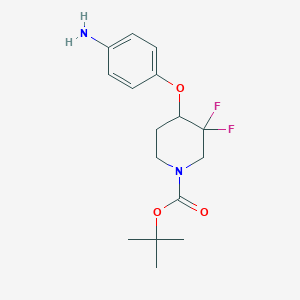 molecular formula C16H22F2N2O3 B8099609 Tert-butyl 4-(4-aminophenoxy)-3,3-difluoropiperidine-1-carboxylate 