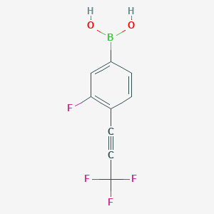 molecular formula C9H5BF4O2 B8099636 [3-Fluoro-4-(3,3,3-trifluoroprop-1-ynyl)phenyl]boronic acid 