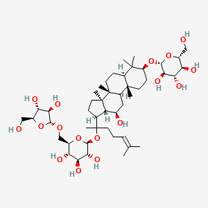 molecular formula C47H80O17 B8099714 (2R,3R,4S,5S,6R)-2-[[(3S,5R,8R,9R,10R,12R,13R,14R,17S)-17-[2-[(2S,3R,4S,5S,6R)-6-[[(2R,3R,4R,5S)-3,4-dihydroxy-5-(hydroxymethyl)oxolan-2-yl]oxymethyl]-3,4,5-trihydroxyoxan-2-yl]oxy-6-methylhept-5-en-2-yl]-12-hydroxy-4,4,8,10,14-pentamethyl-2,3,5,6,7,9,11,12,13,15,16,17-dodecahydro-1H-cyclopenta[a]phenanthren-3-yl]oxy]-6-(hydroxymethyl)oxane-3,4,5-triol 
