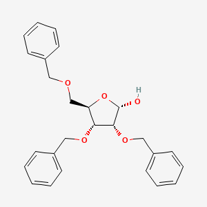 molecular formula C26H28O5 B8099763 (2S,3R,4R,5R)-3,4-Bis(benzyloxy)-5-((benzyloxy)methyl)tetrahydrofuran-2-ol 