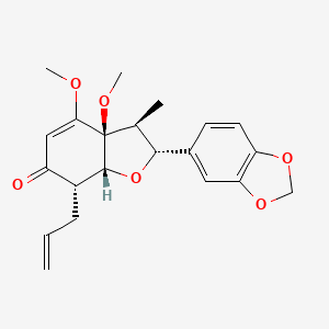 molecular formula C21H24O6 B8099879 (2R,3S,3aS,7S,7aR)-2-(1,3-benzodioxol-5-yl)-3a,4-dimethoxy-3-methyl-7-prop-2-enyl-2,3,7,7a-tetrahydro-1-benzofuran-6-one 