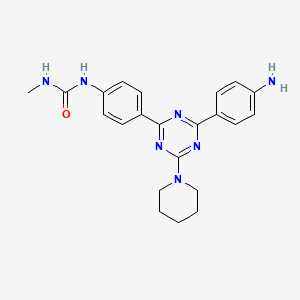 molecular formula C22H25N7O B8099952 1-(4-(4-(4-Aminophenyl)-6-(piperidin-1-yl)-1,3,5-triazin-2-yl)phenyl)-3-methylurea 