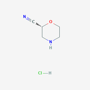 molecular formula C5H9ClN2O B8100016 (R)-Morpholine-2-carbonitrile hydrochloride 