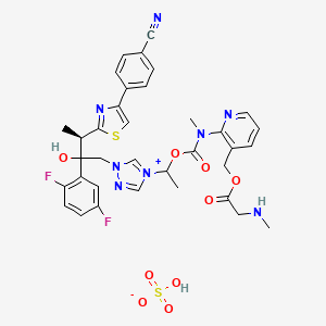 molecular formula C35H36F2N8O9S2 B8100150 [2-[1-[1-[(3R)-3-[4-(4-cyanophenyl)-1,3-thiazol-2-yl]-2-(2,5-difluorophenyl)-2-hydroxybutyl]-1,2,4-triazol-4-ium-4-yl]ethoxycarbonyl-methylamino]pyridin-3-yl]methyl 2-(methylamino)acetate;hydrogen sulfate 