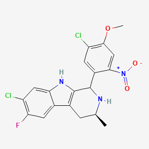 molecular formula C19H16Cl2FN3O3 B8100194 (3S)-7-Chloro-1-(5-chloro-4-methoxy-2-nitrophenyl)-6-fluoro-3-methyl-2,3,4,9-tetrahydro-1H-pyrido[3,4-b]indole 
