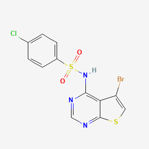 molecular formula C12H7BrClN3O2S2 B8100326 N-(5-Bromothieno[2,3-d]pyrimidin-4-yl)-4-chlorobenzenesulfonamide 