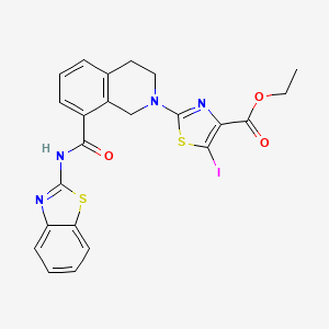 ethyl 2-(8-(benzo[d]thiazol-2-ylcarbamoyl)-3,4-dihydroisoquinolin-2(1H)-yl)-5-iodothiazole-4-carboxylate